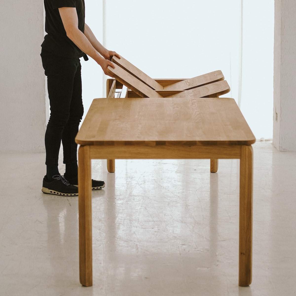 Functional extendable dining table made entirely of solid oak – BENO collection