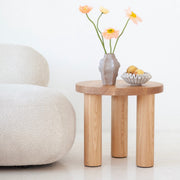 SK3 solid oak coffee tables with thick round tops and turned legs