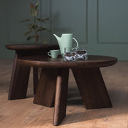SK5 OVO round solid oak coffee tables with elegant minimalist design