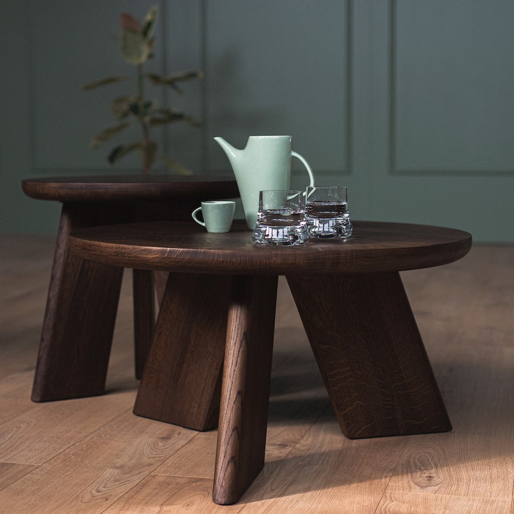 SK5 OVO round solid oak coffee tables with elegant minimalist design
