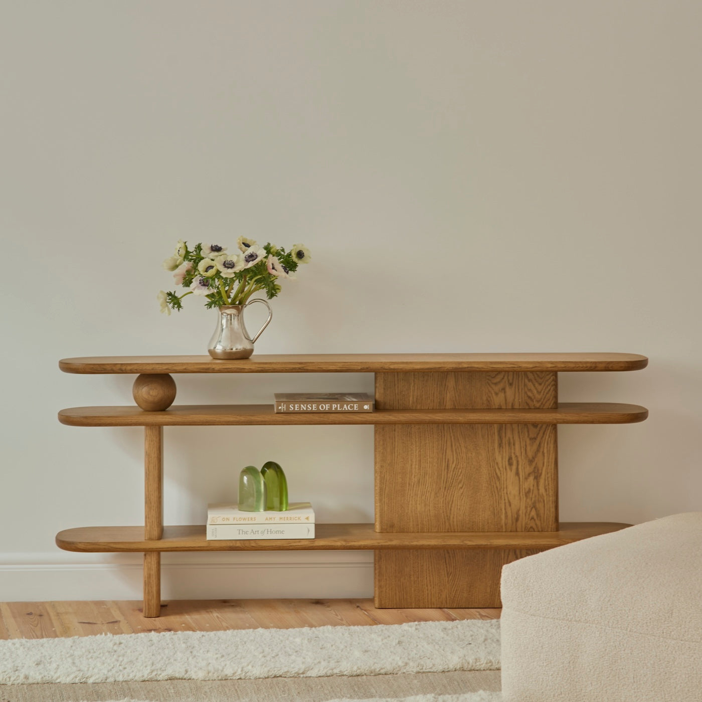 KAZA solid oak shelving unit in Japandi minimalist design