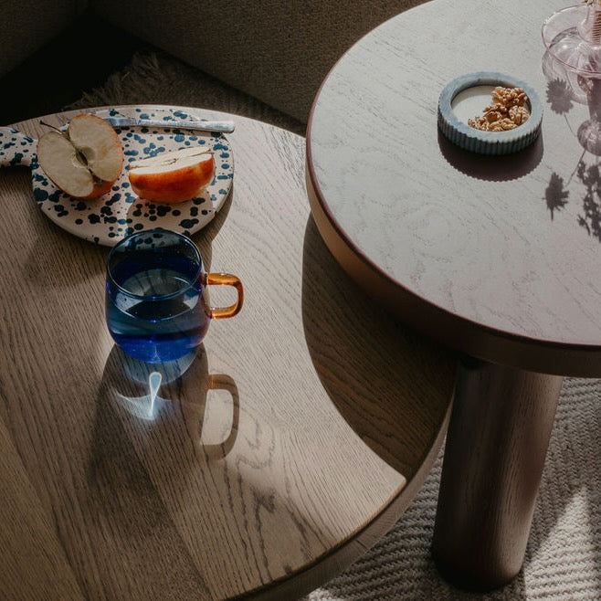 Round SK3 coffee tables made of 100 % solid oak wood