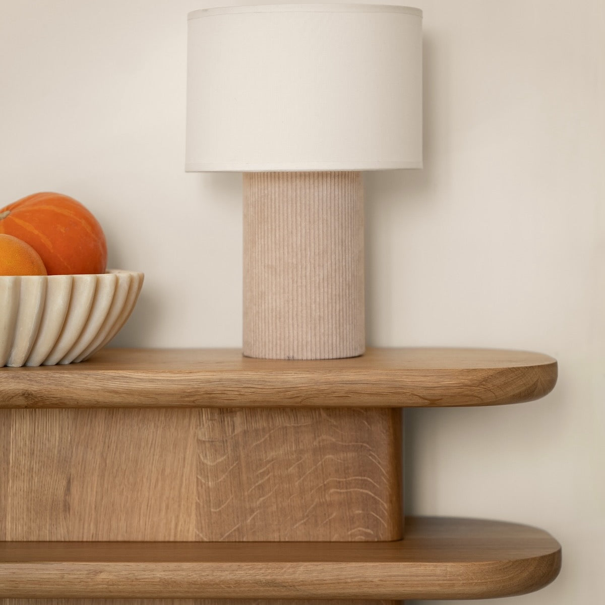 KAZA handcrafted oak shelving unit with decorative appeal