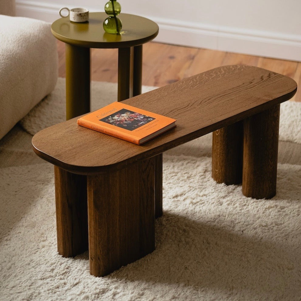 Solid oak tall coffee table KAZA with natural wood finish