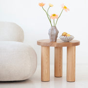 SK3 solid oak coffee tables with thick round tops and turned legs