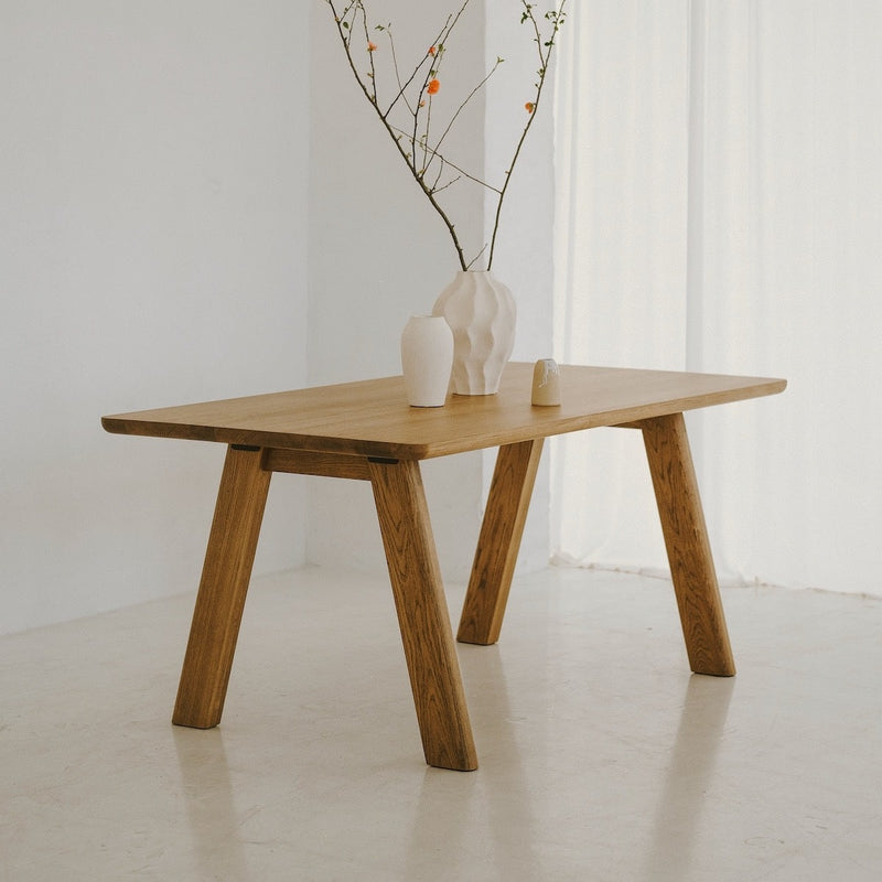 Massive solid oak table ST 17 with wide legs and smooth edges